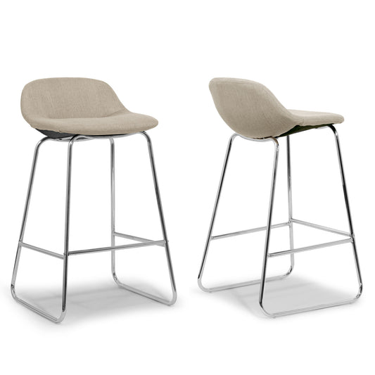 Set of 2 Agalia Modern Cream Fabric Chrome Frame Low Back Bar Stool