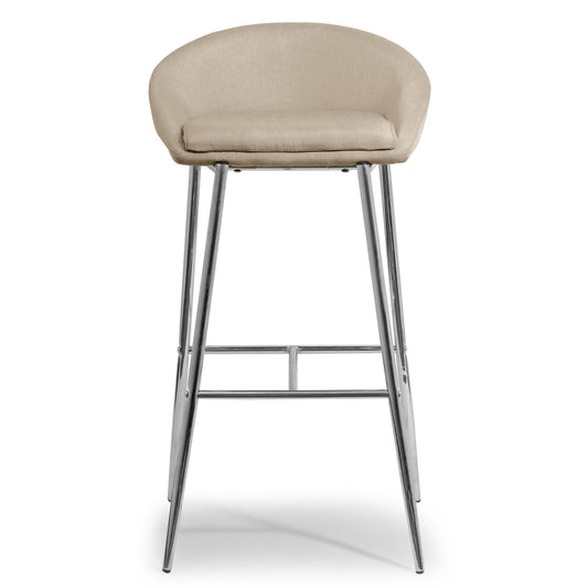 Set of 2 Agatha Modern Cream Fabric Bar Stool with Chrome Frame