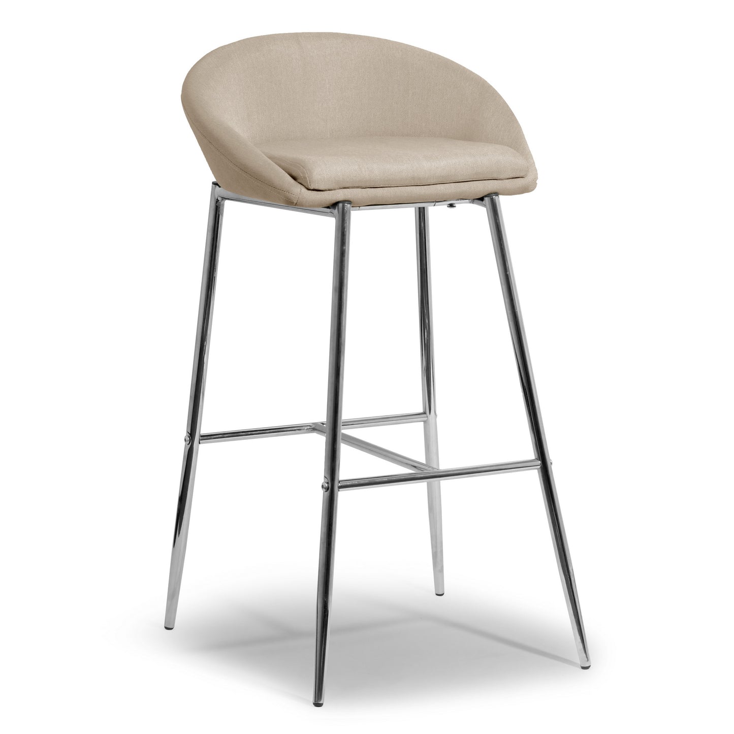 Set of 2 Agatha Modern Cream Fabric Bar Stool with Chrome Frame