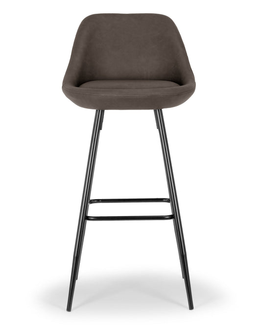 Set of 2 Aldis Brown Faux Leather Barstool with Black Metal Legs and Decorative Zipper