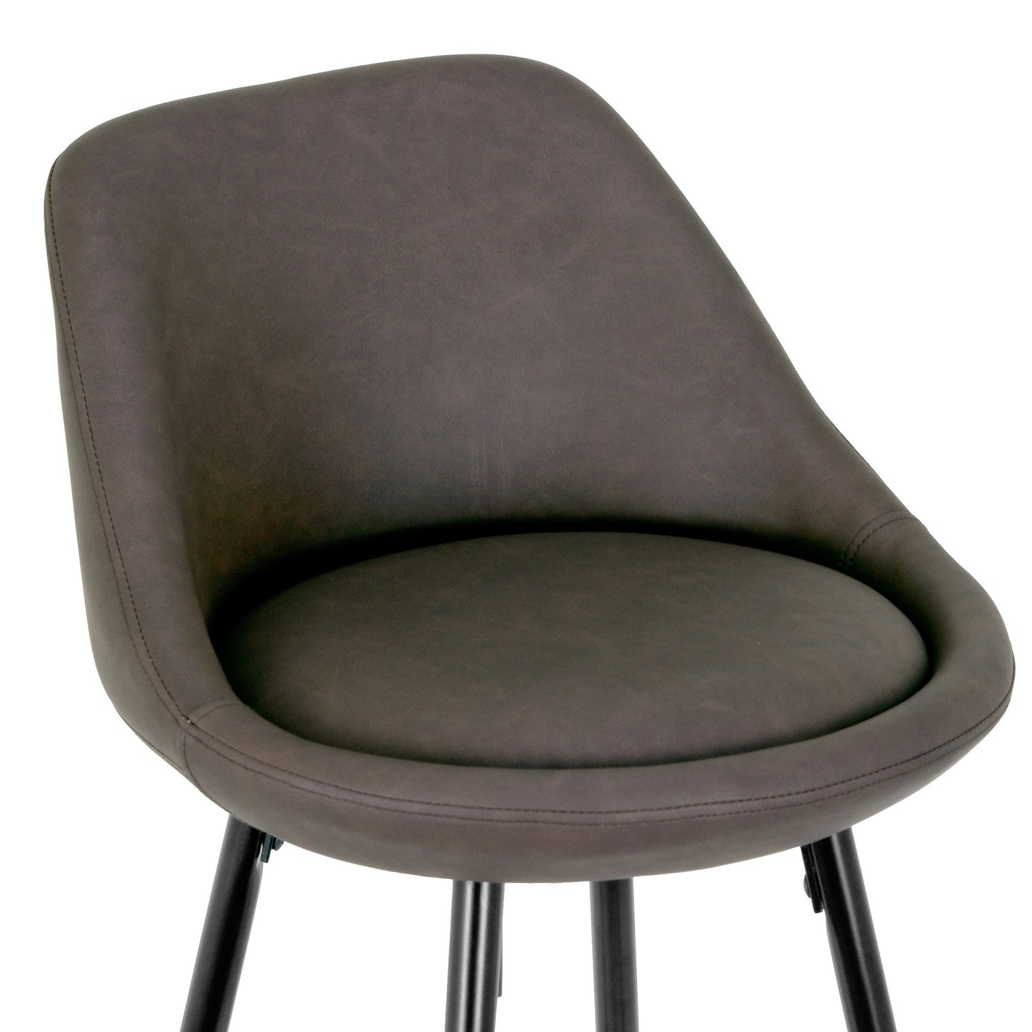Set of 2 Aldis Brown Faux Leather Barstool with Black Metal Legs and Decorative Zipper