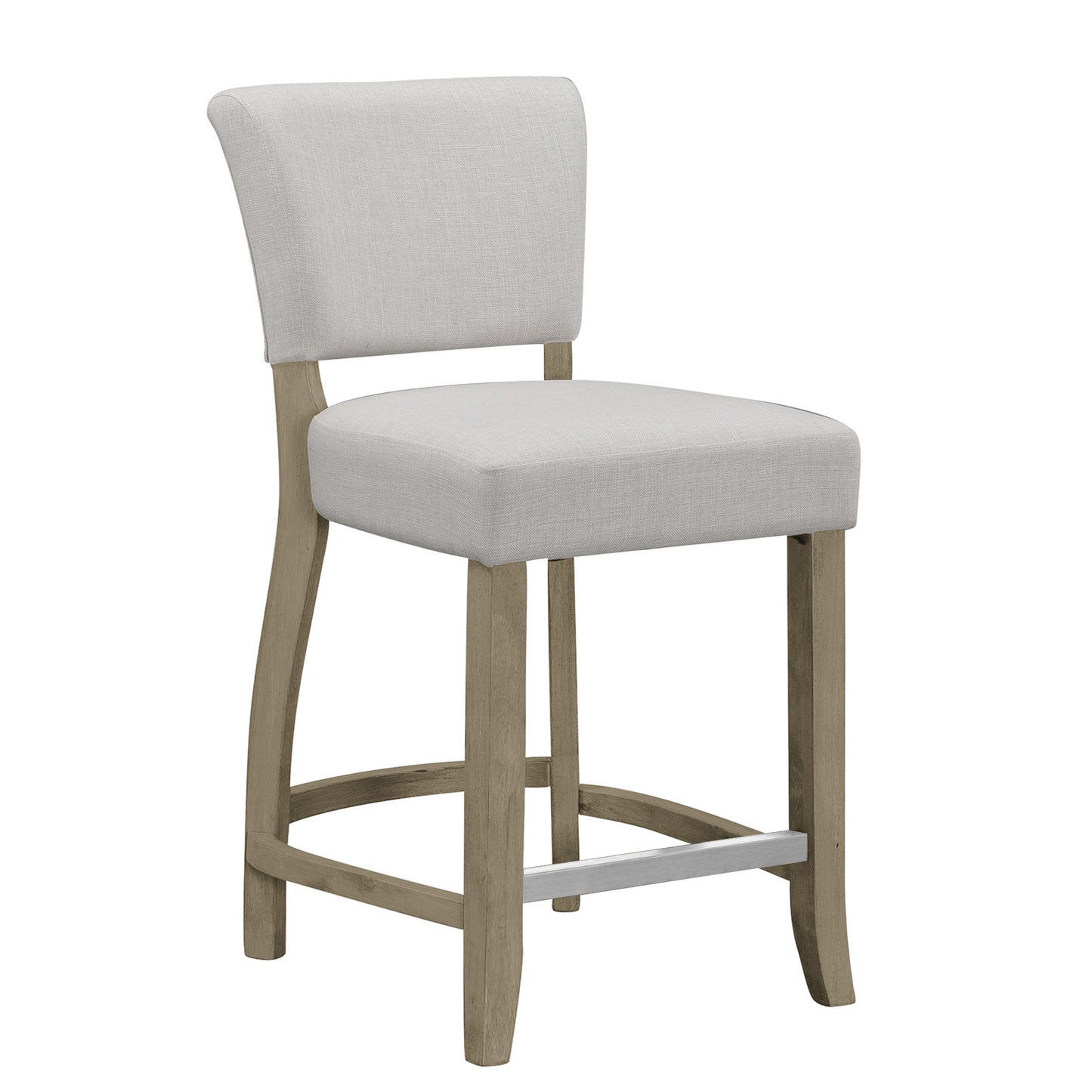Set of 2 Aleck Beige Fabric Counter Stool with Antique Finish Wood Legs