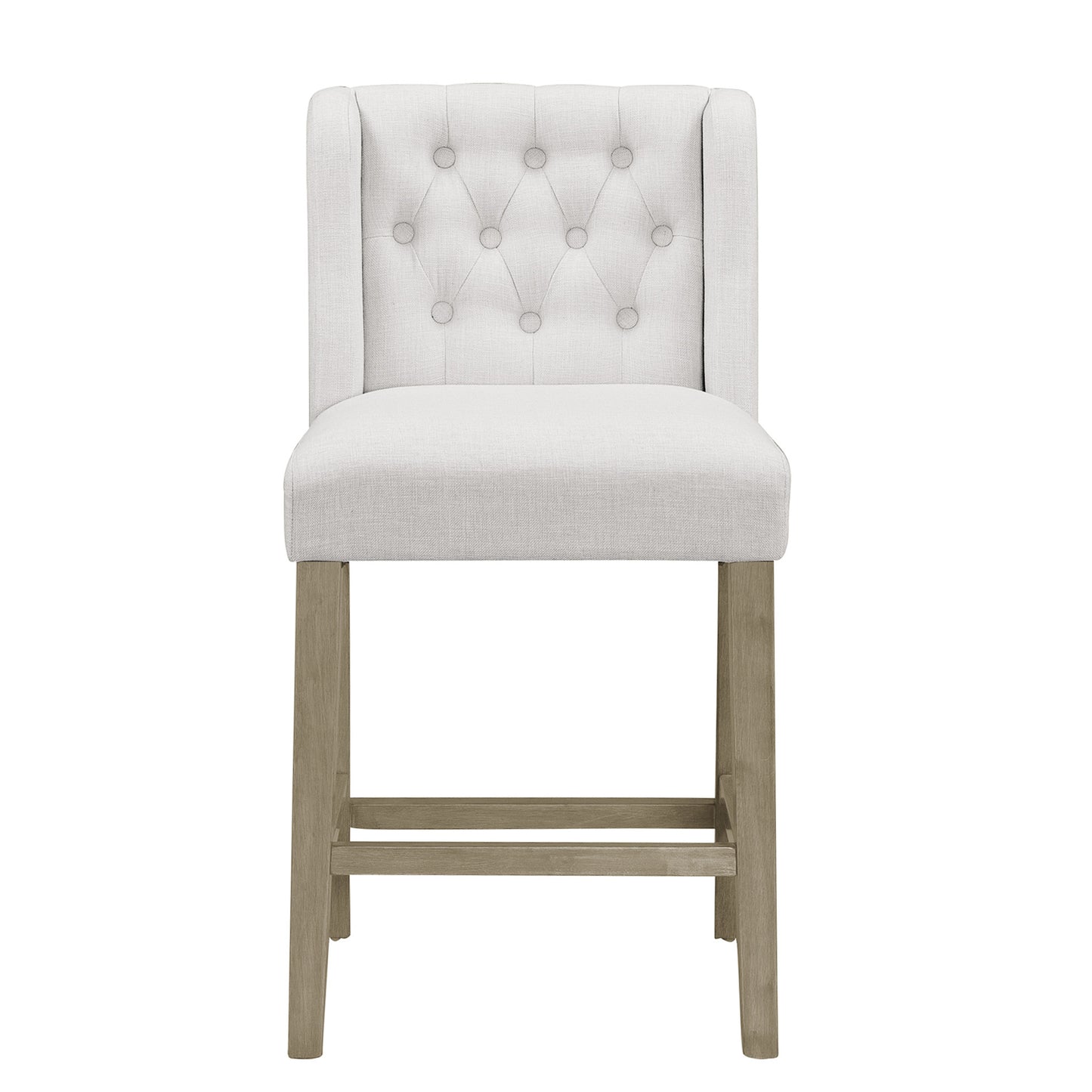 Set of 2 Aled Beige Fabric Counter Stool with Side Wings and Tufted Buttons