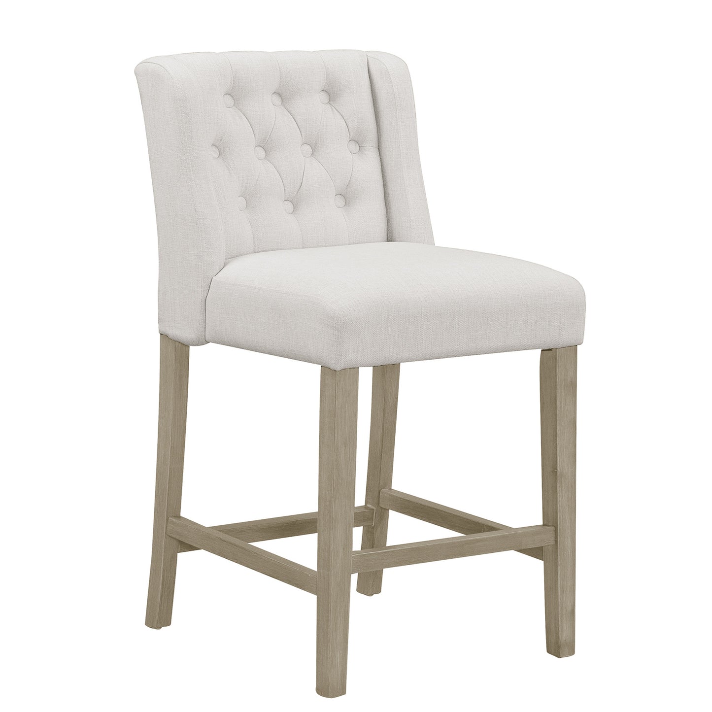 Set of 2 Aled Beige Fabric Counter Stool with Side Wings and Tufted Buttons