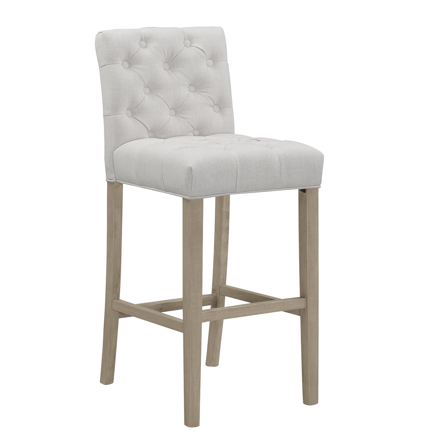 Set of 2 Alee Beige Fabric Bar Stool with Tufted Buttons and Wood Legs
