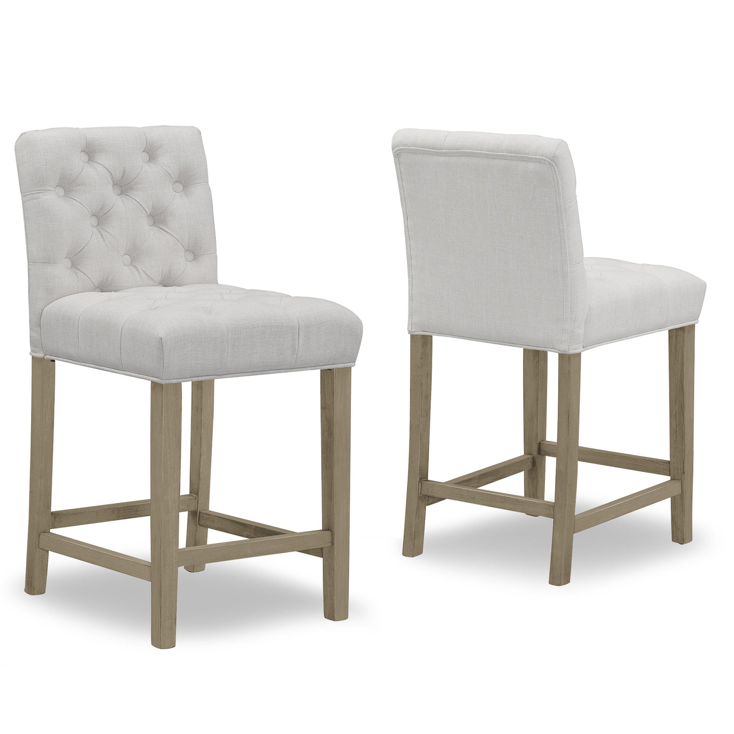 Set of 2 Alee Beige Fabric Counter Stool with Tufted Buttons and Wood Legs