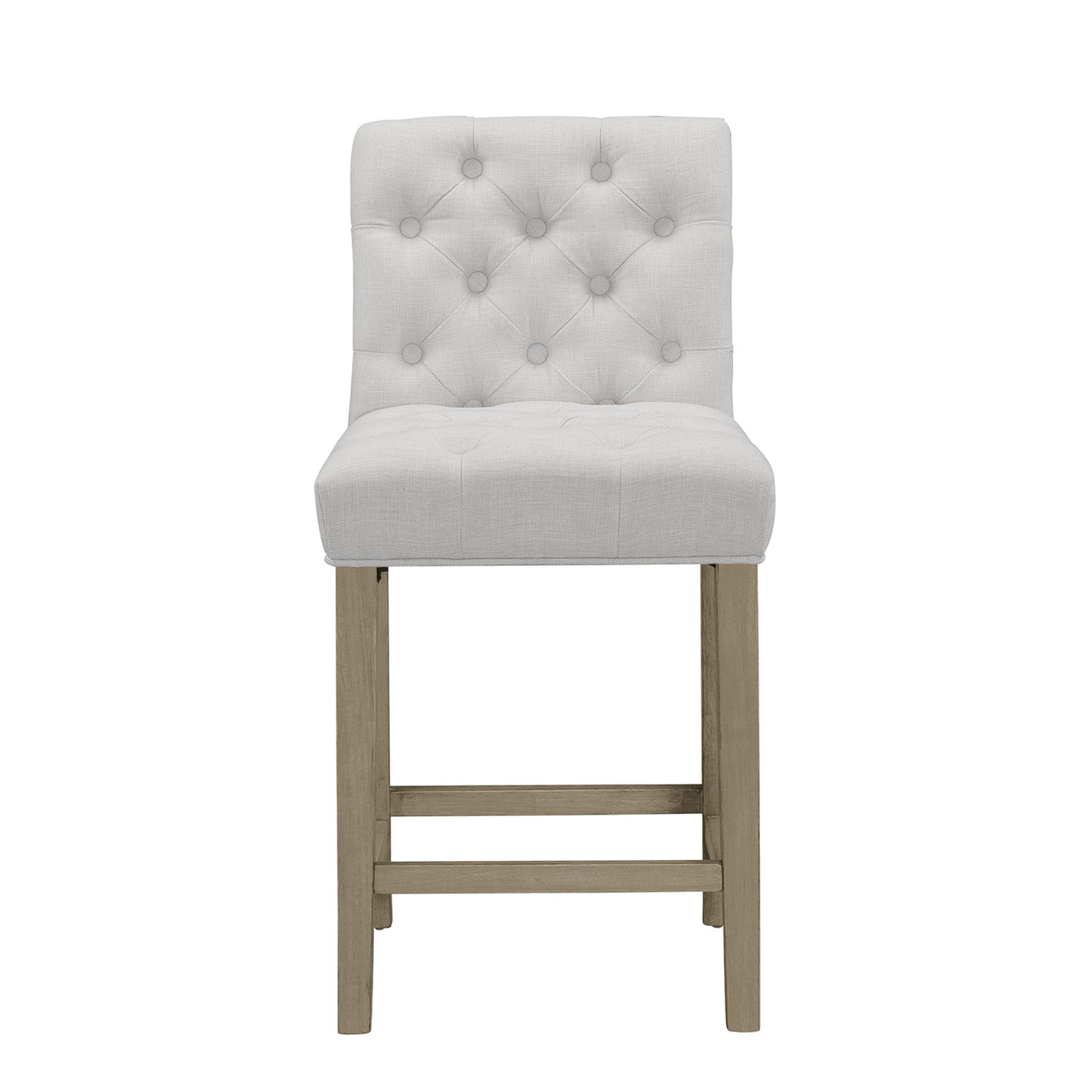 Set of 2 Alee Beige Fabric Counter Stool with Tufted Buttons and Wood Legs