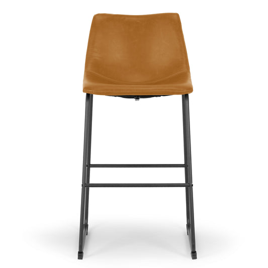 Set of 2 Adan Iron Frame Vintage Cappuccino Faux Leather Bar Stool