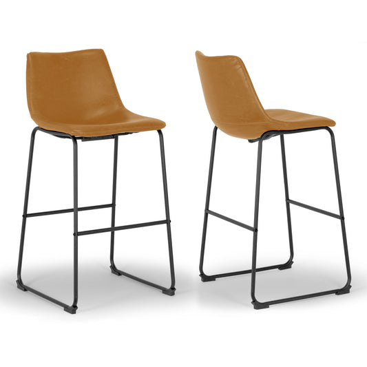 Set of 2 Adan Iron Frame Vintage Cappuccino Faux Leather Bar Stool
