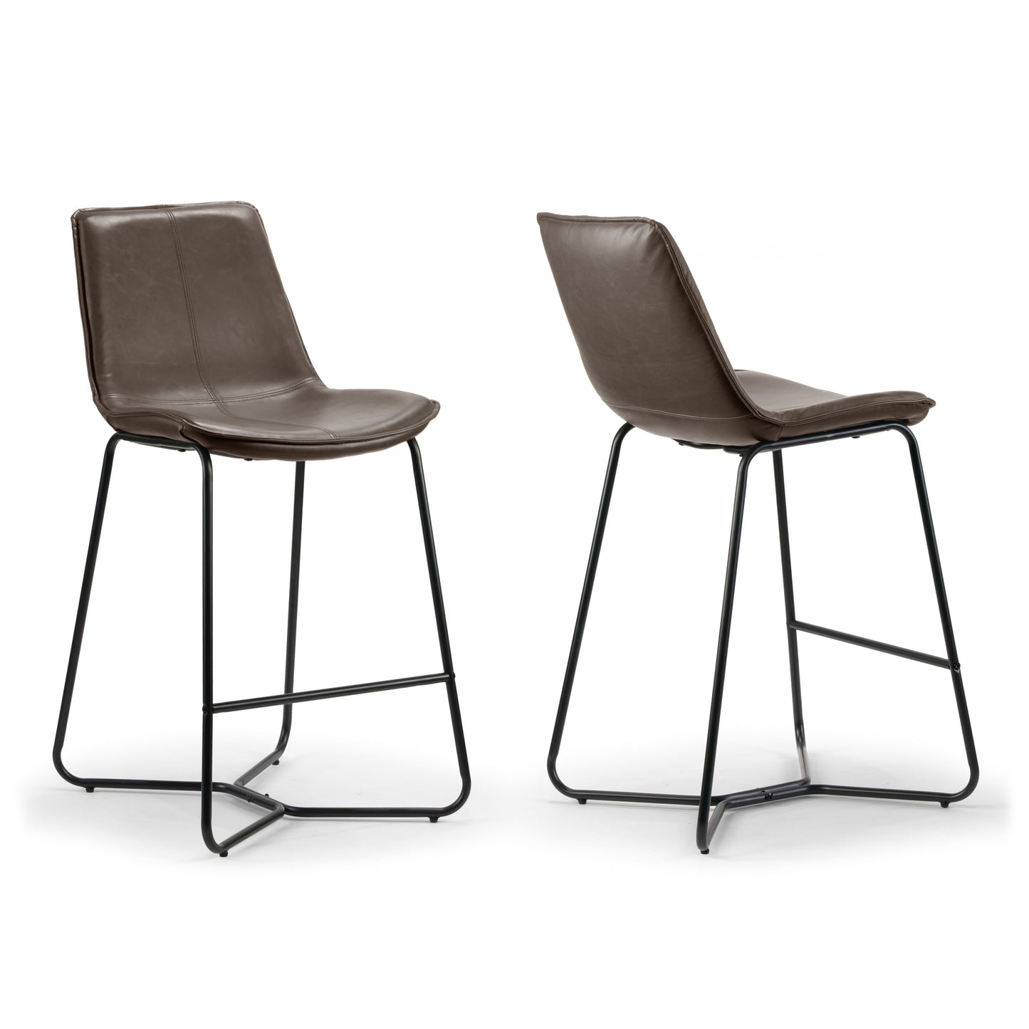 Set of 2 Amery Iron Frame Vintage Brown Faux Leather Counter Stool