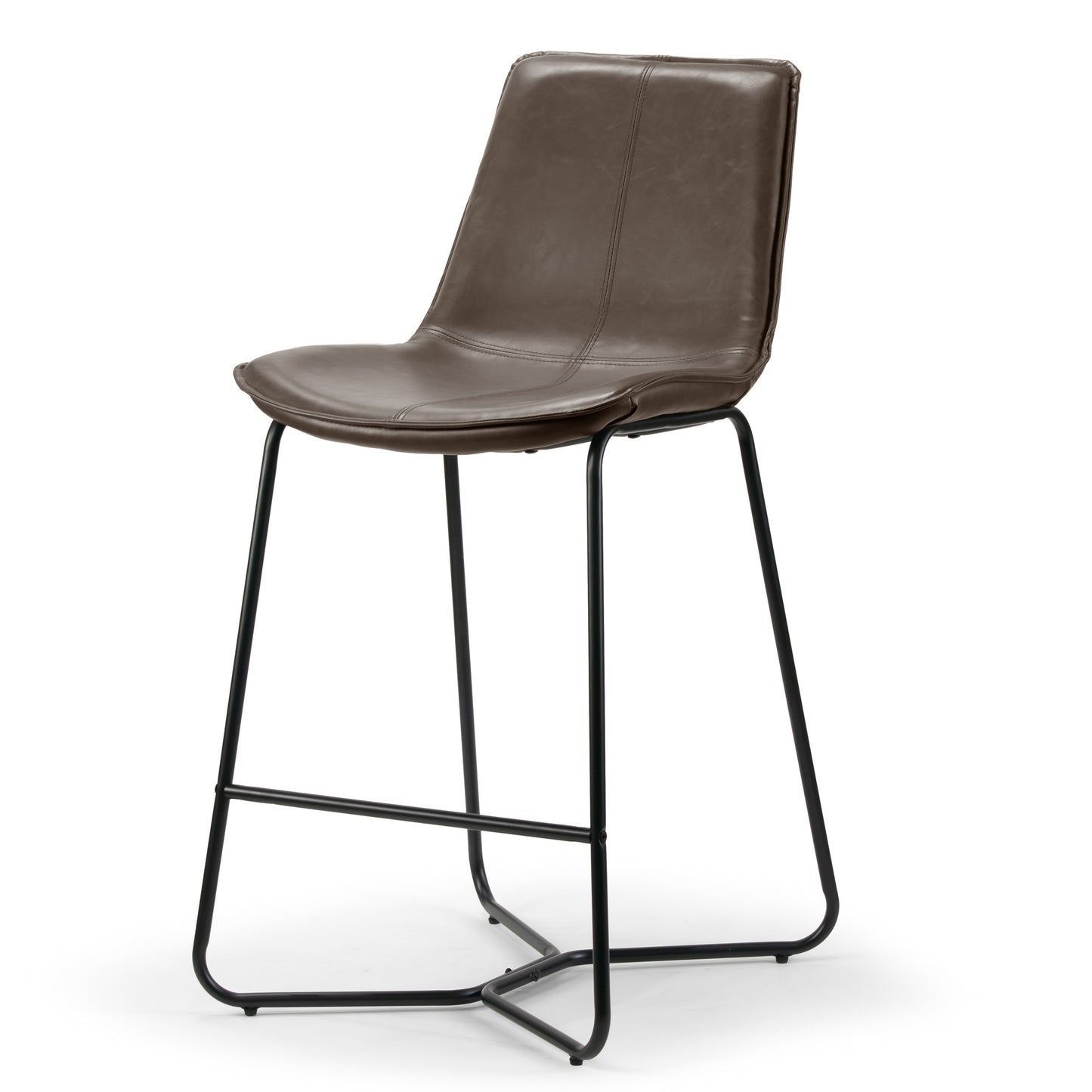 Set of 2 Amery Iron Frame Vintage Brown Faux Leather Counter Stool