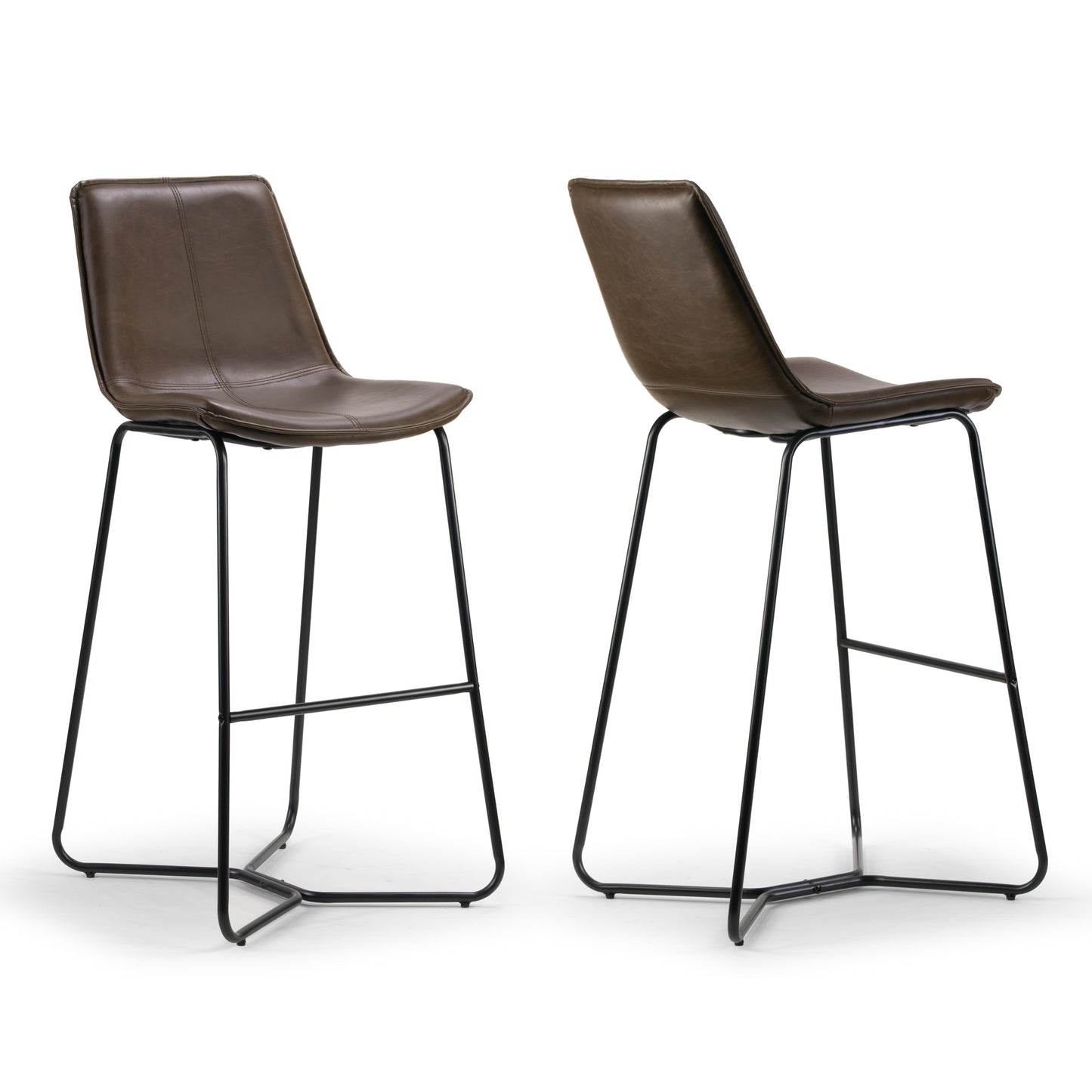 Set of 2 Amery Iron Frame Vintage Brown Faux Leather Bar Stool