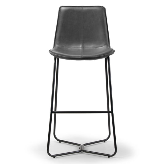 Set of 2 Amery Iron Frame Vintage Grey Faux Leather Bar Stool