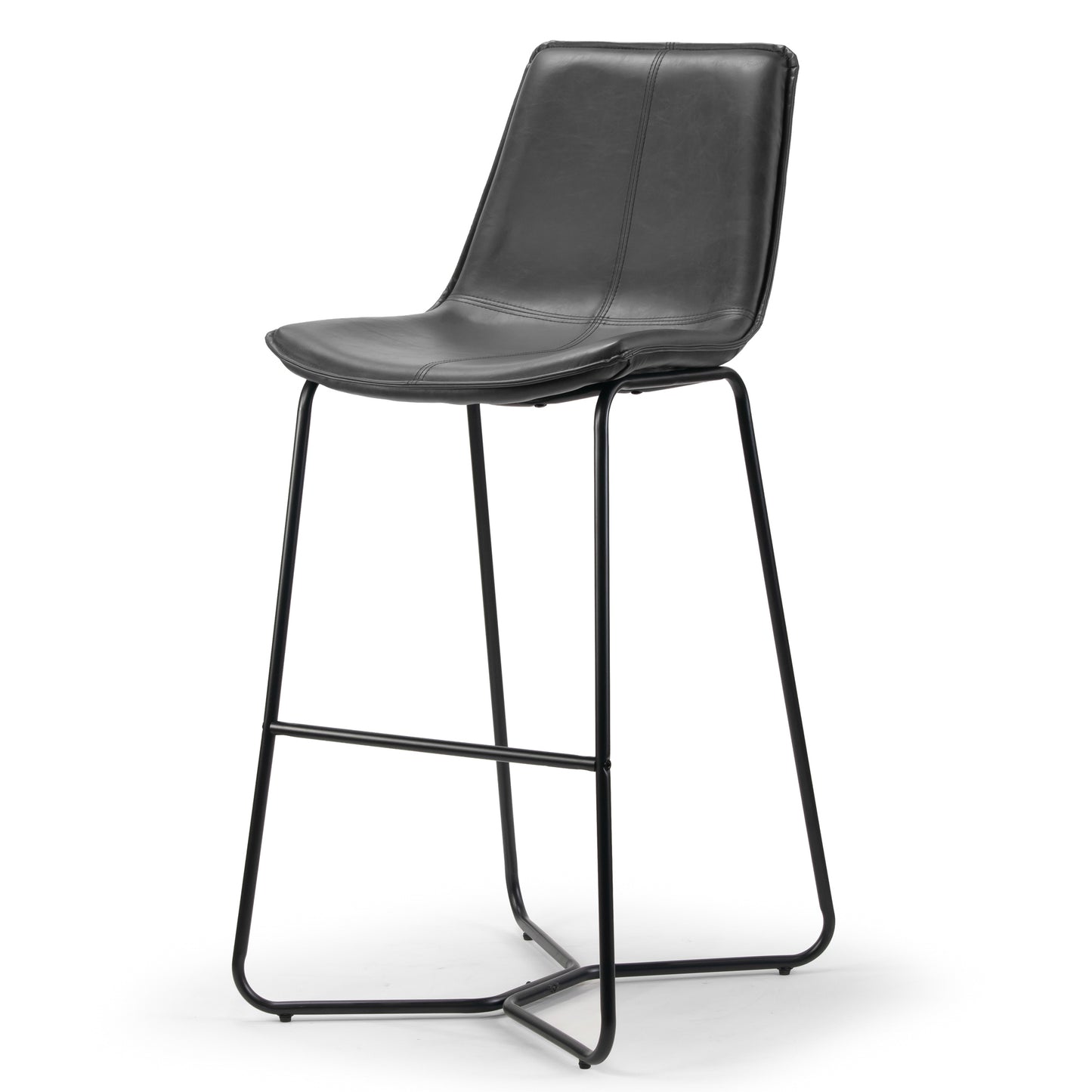 Set of 2 Amery Iron Frame Vintage Grey Faux Leather Bar Stool