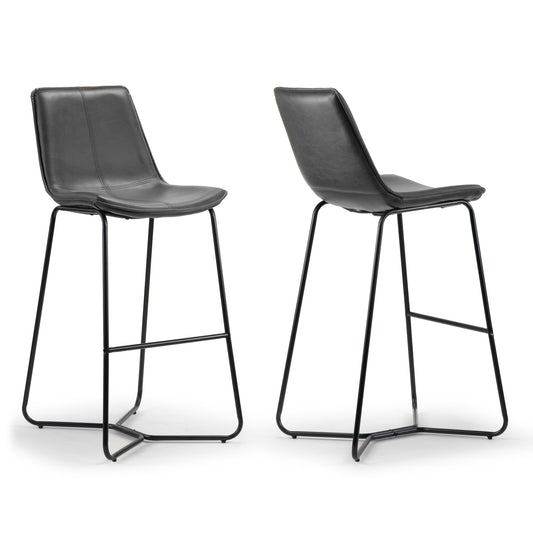 Set of 2 Amery Iron Frame Vintage Grey Faux Leather Bar Stool