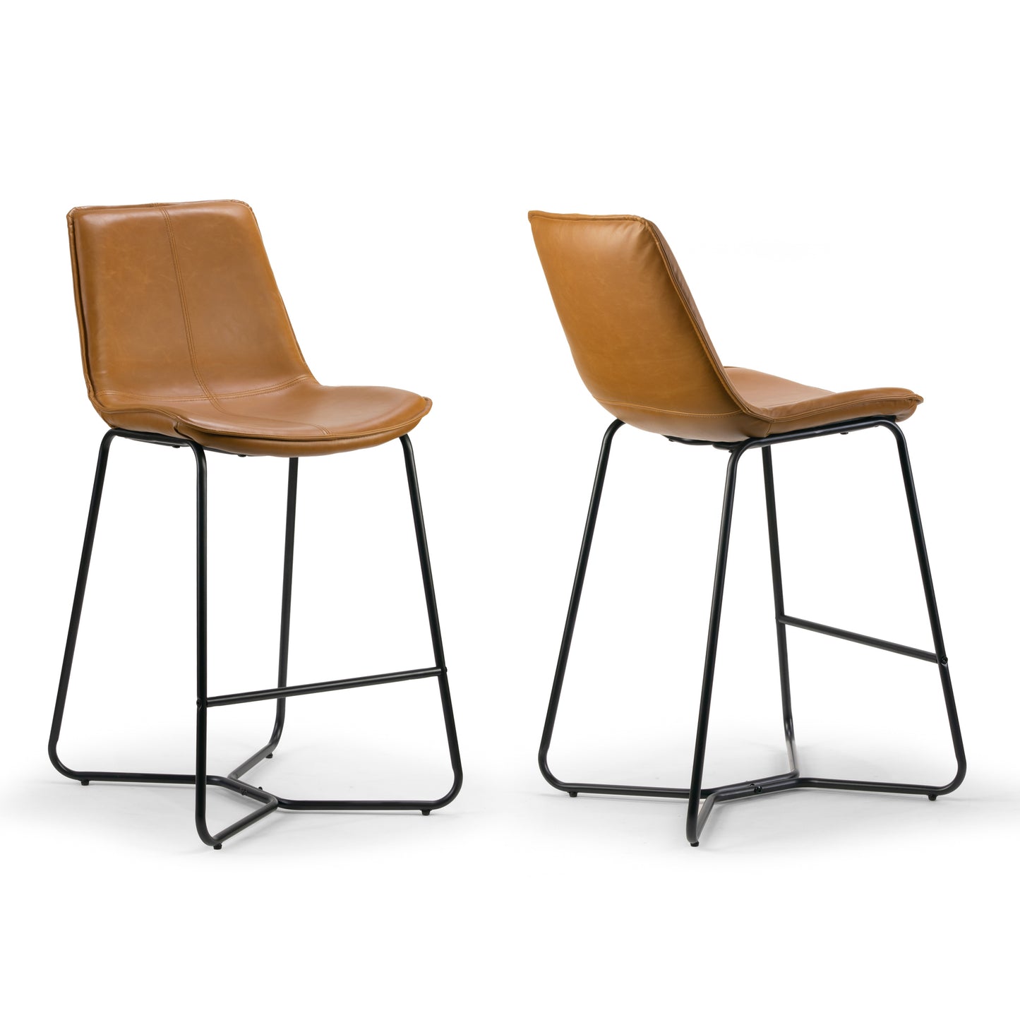 Set of 2 Amery Iron Frame Vintage Cappuccino Faux Leather Counter Stool