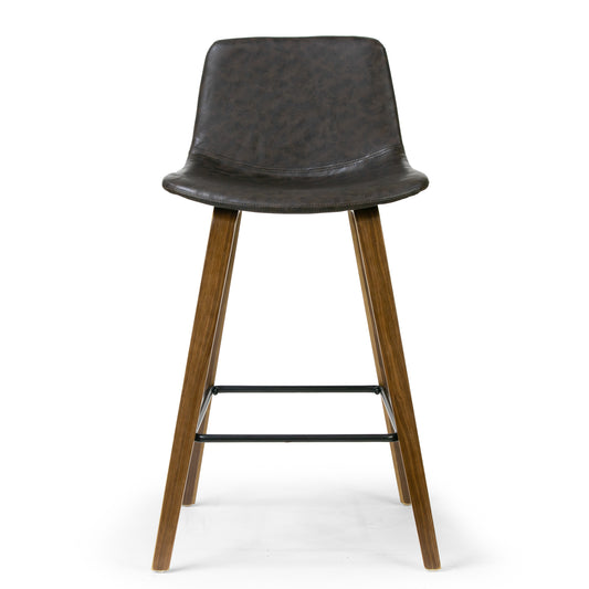 Set of 2 Alyn Modern Brown Barstool with Walnut Finish plywood Legs and Metal Footrest