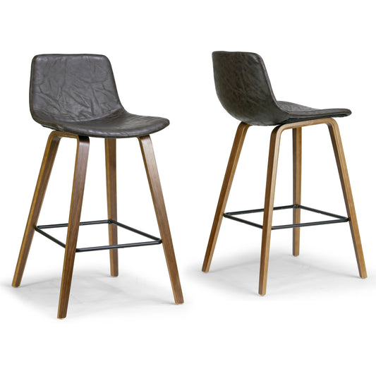 Set of 2 Alyn Modern Brown Barstool with Walnut Finish plywood Legs and Metal Footrest