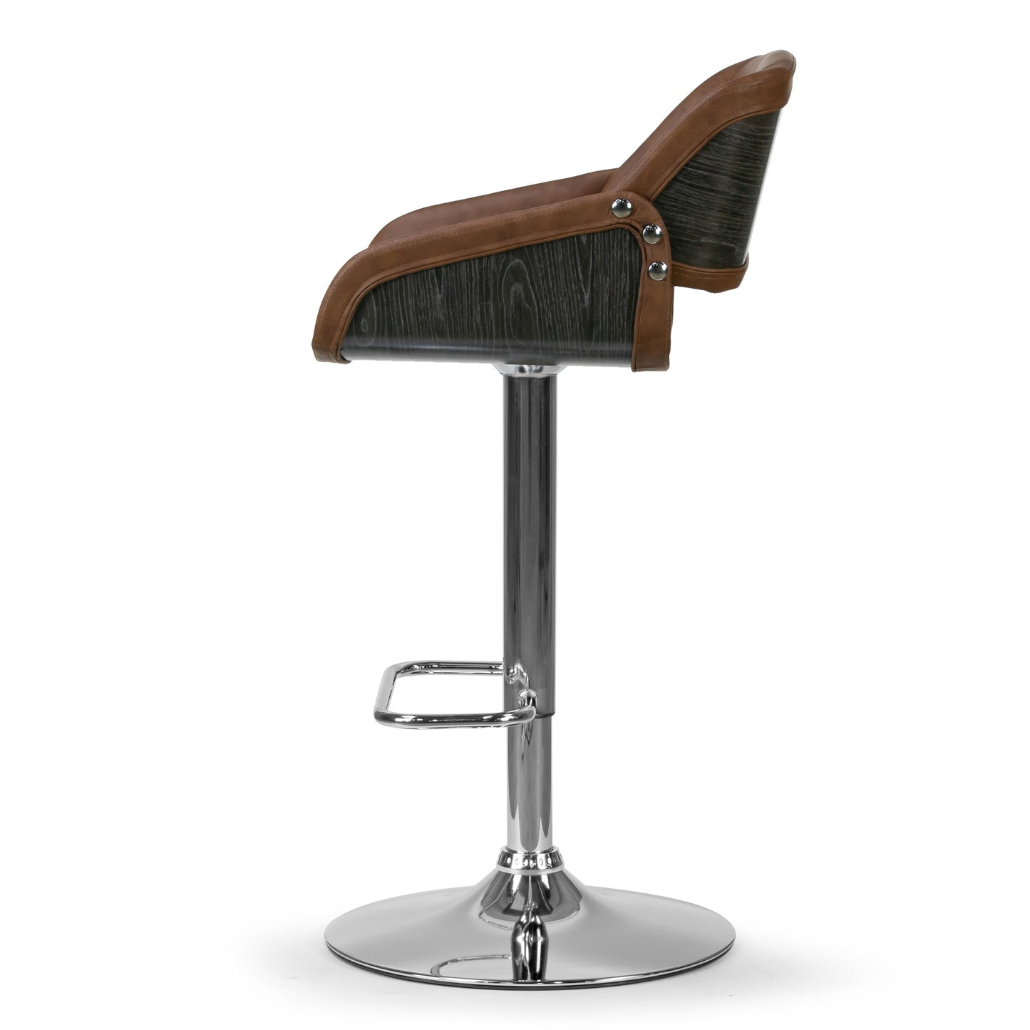 Amabel Brown Upholstered Adjust Height Barstool with Grey Bentwood Accent Back