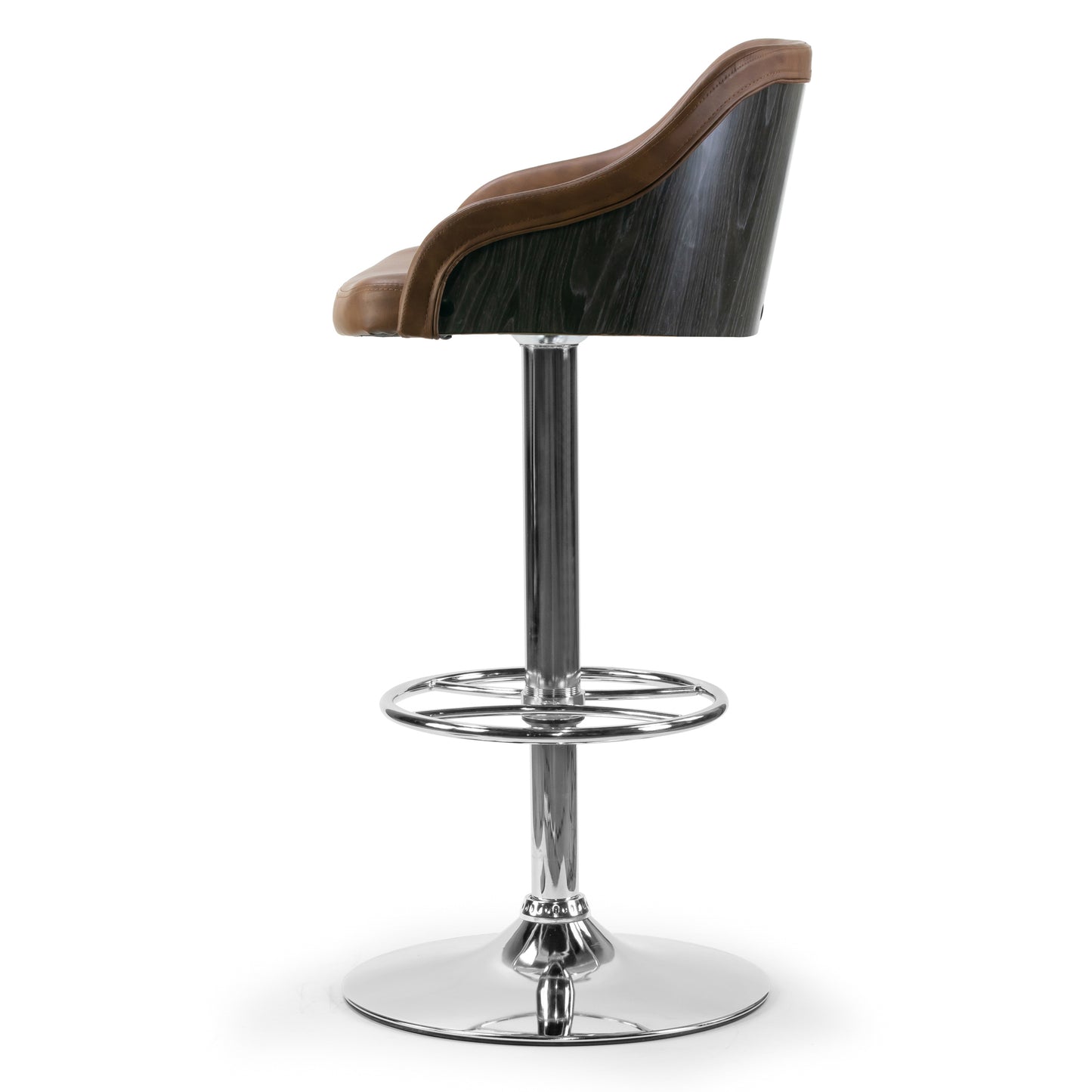 Amada Brown Upholstered Adjustable Height Barstool with Grey Plywood Back