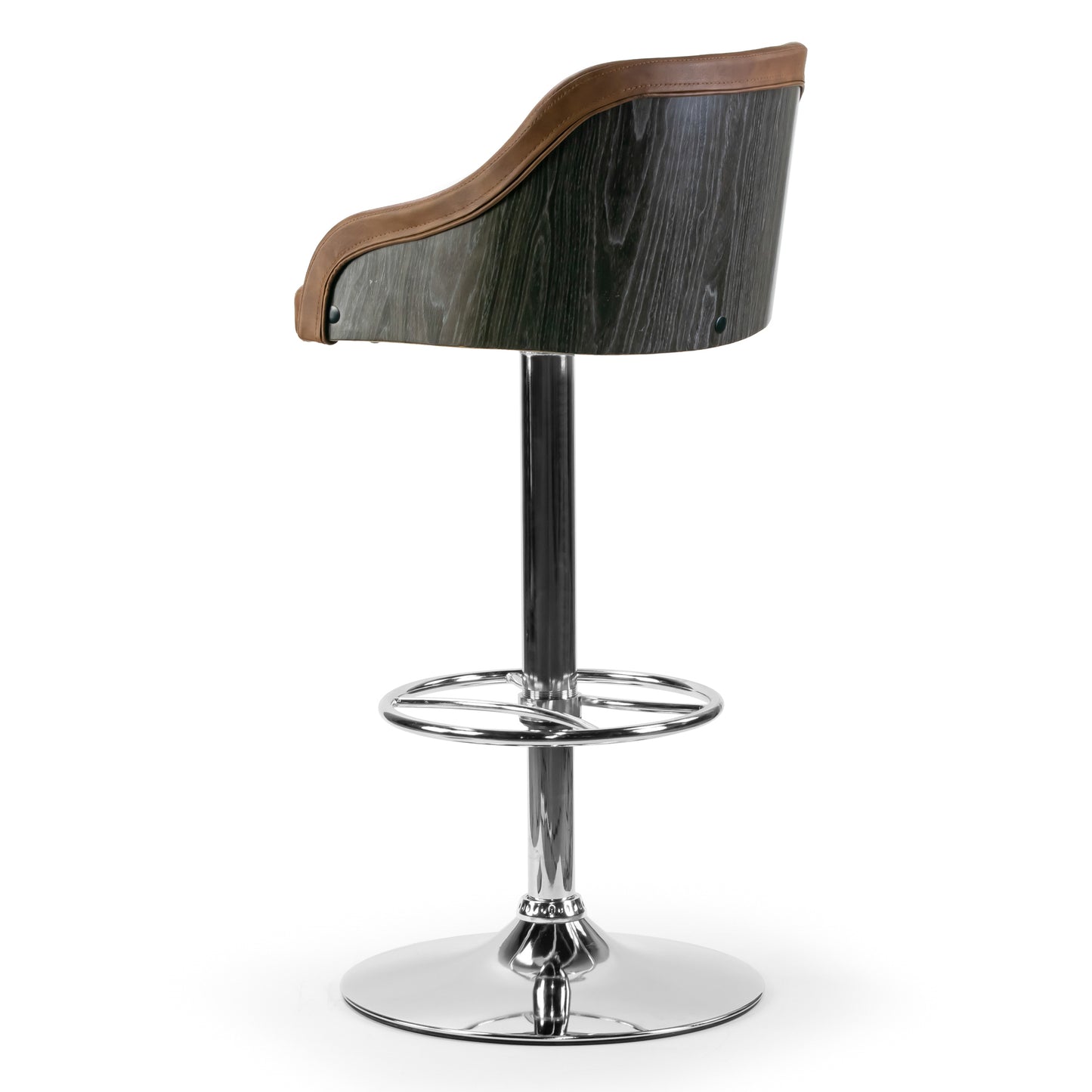 Amada Brown Upholstered Adjustable Height Barstool with Grey Plywood Back