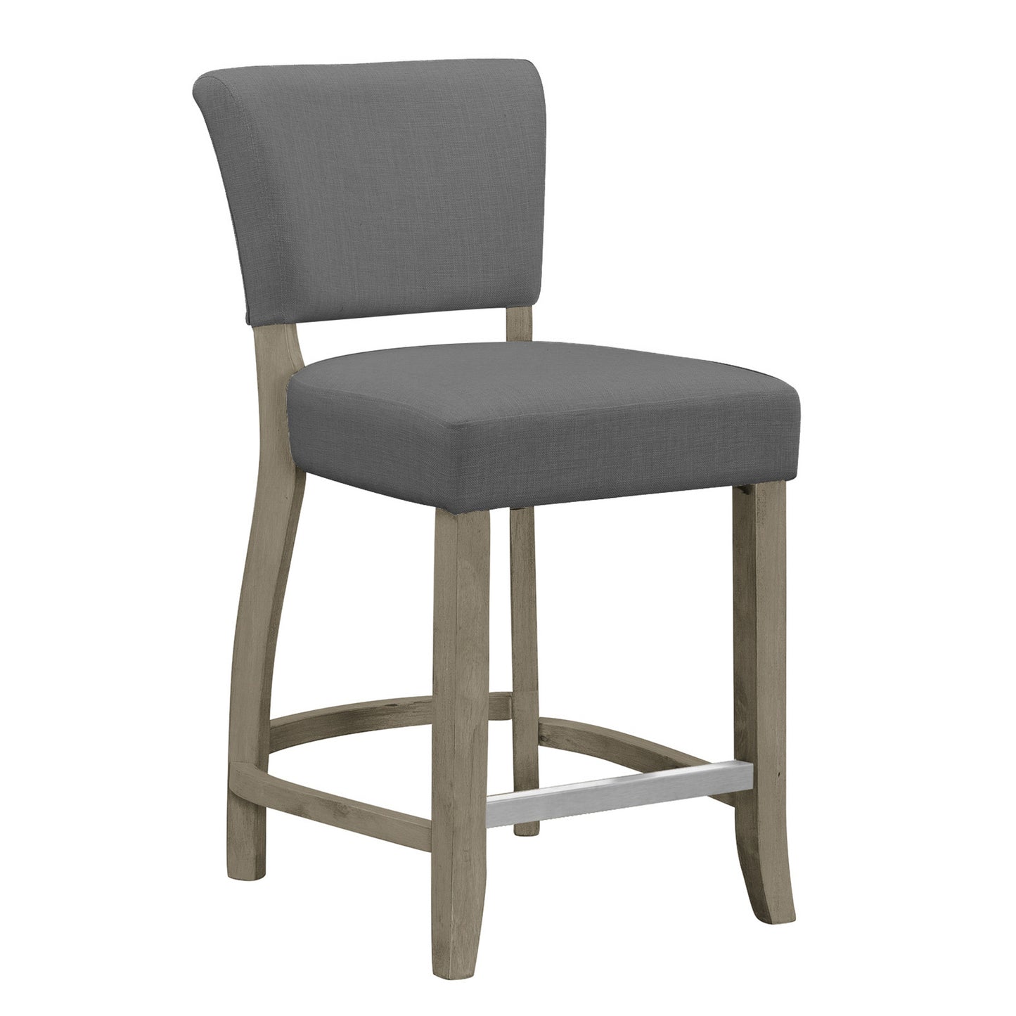 Set of 2 Aleck Grey Fabric Counter Stool with Antique Finish Wood Legs