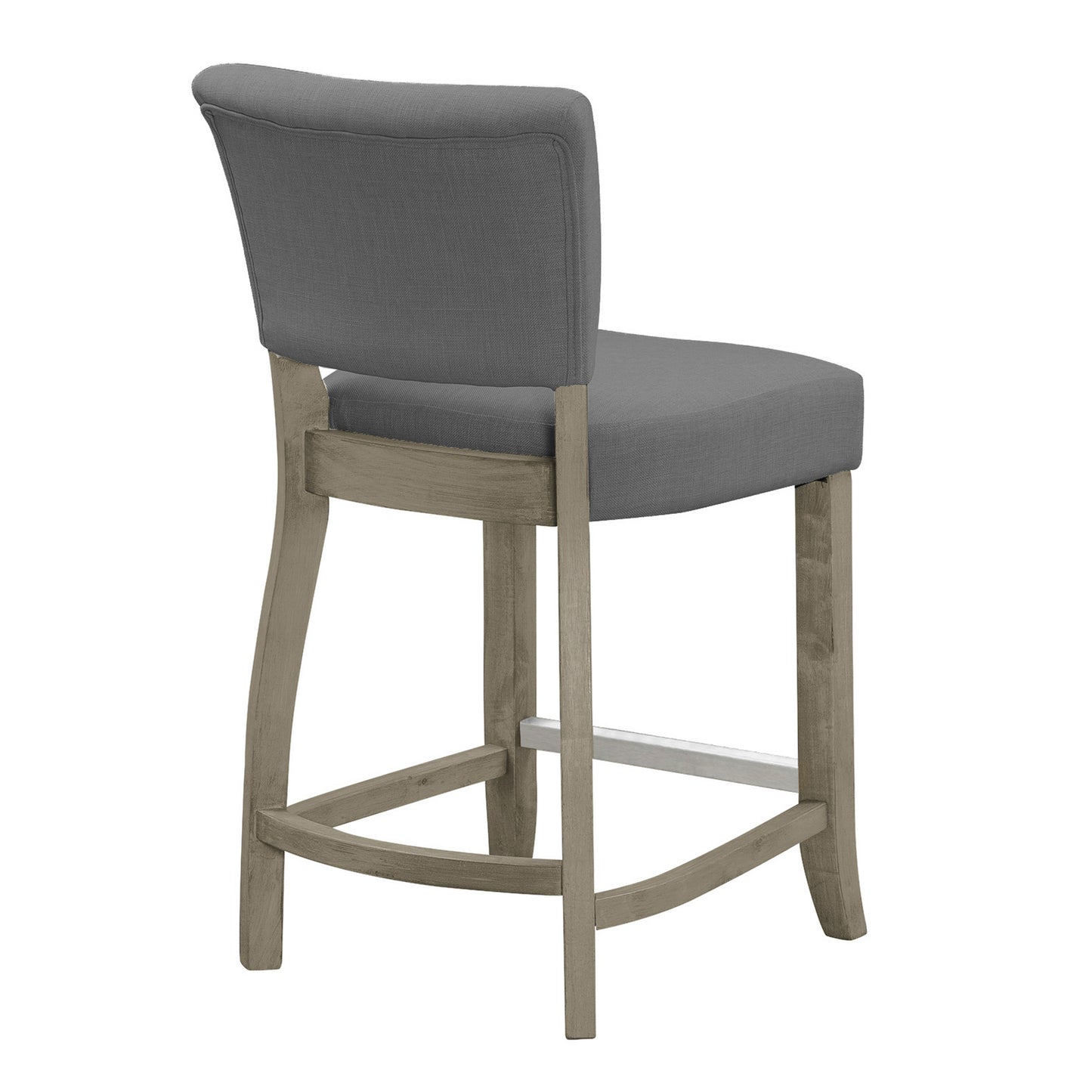 Set of 2 Aleck Grey Fabric Counter Stool with Antique Finish Wood Legs