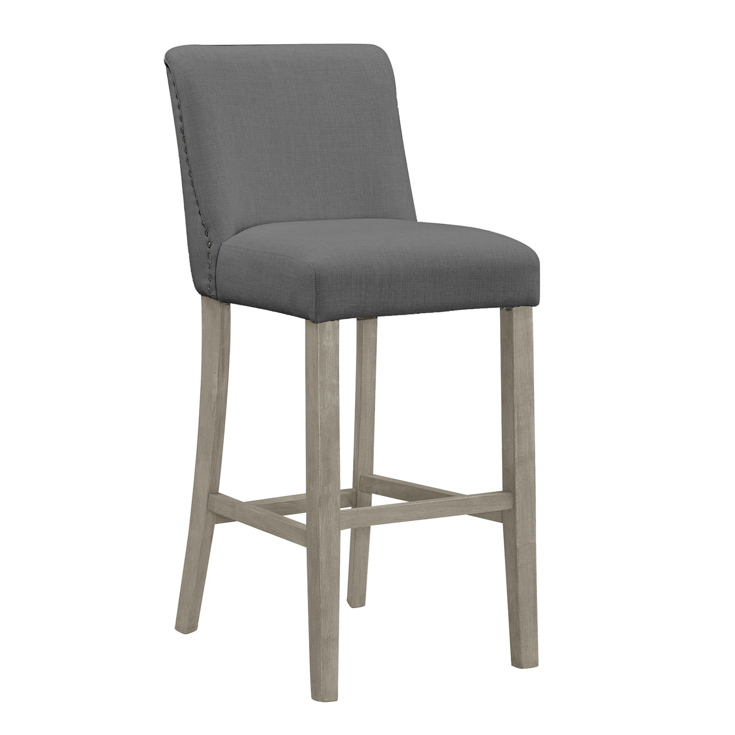 Set of 2 Aleco Grey Fabric Bar Stool with Metal Nail Head Accents