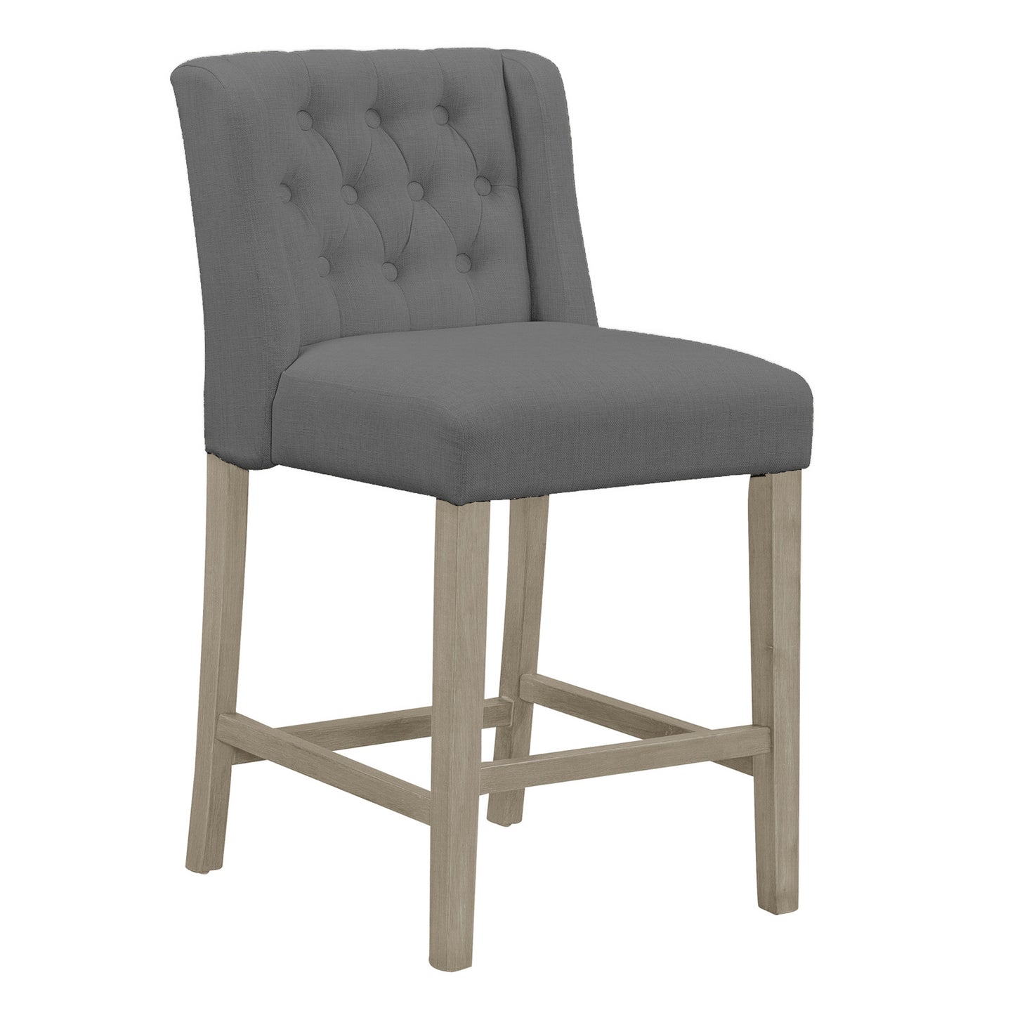Set of 2 Aled Grey Fabric Counter Stool with Side Wings and Tufted Buttons