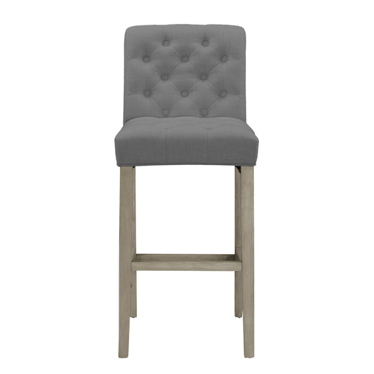 Set of 2 Aleen Grey Fabric Bar Stool with Roll Back Design and Tufted Buttons