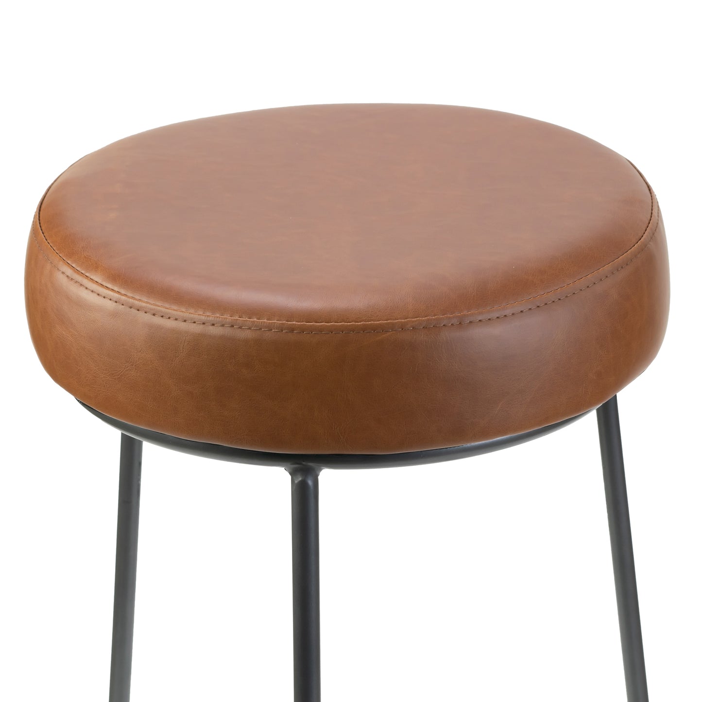 Set of 2 Amie Brown Backless Counter Stool with Gunmetal Grey Frame