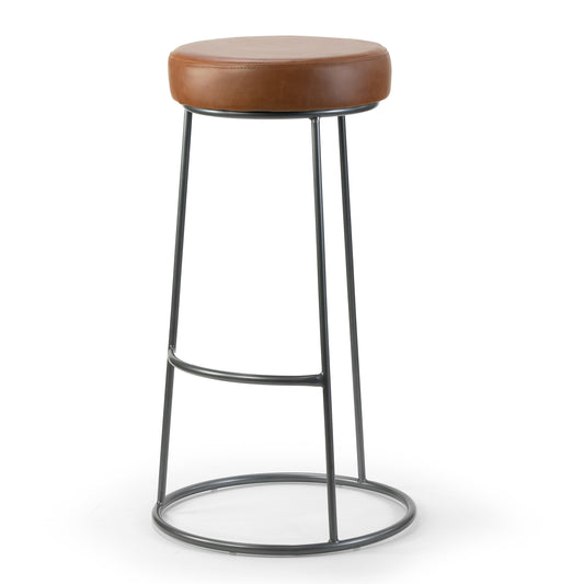 Set of 2 Amie Brown Backless Bar Stool with Gunmetal Grey Frame