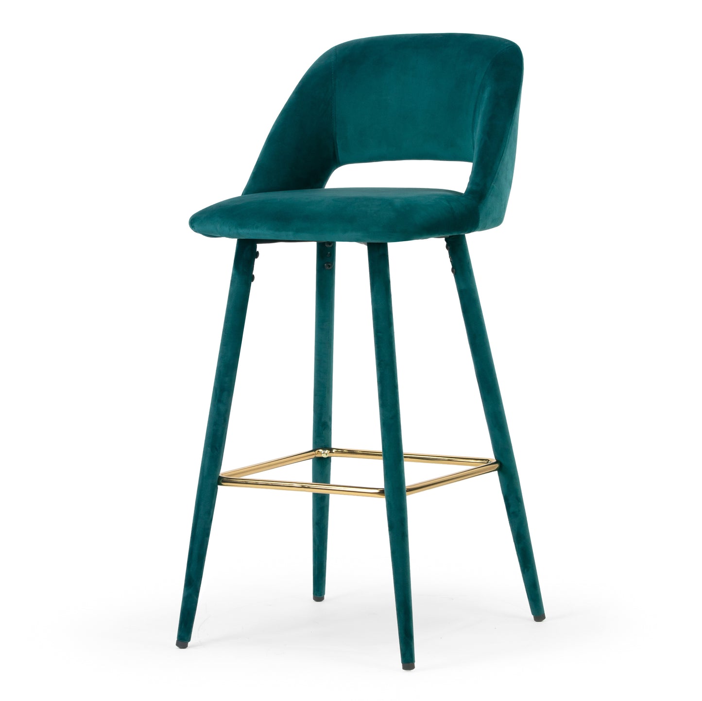 Set of 2 Anita Teal Velvet Barstool with Upholstered Legs and Golden Footrest