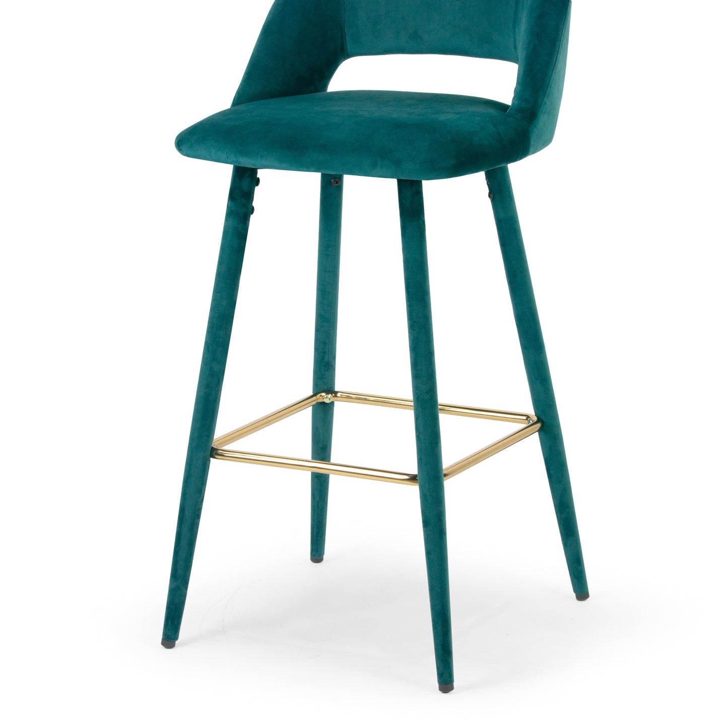 Set of 2 Anita Teal Velvet Barstool with Upholstered Legs and Golden Footrest