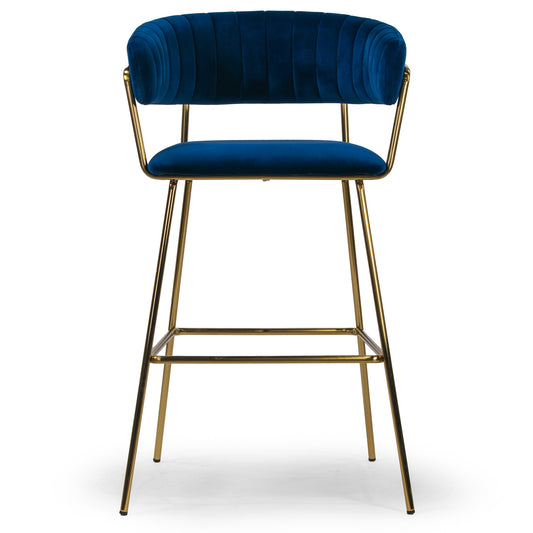 Set of 2 Anya Blue Velvet Barstool with Golden Metal Legs