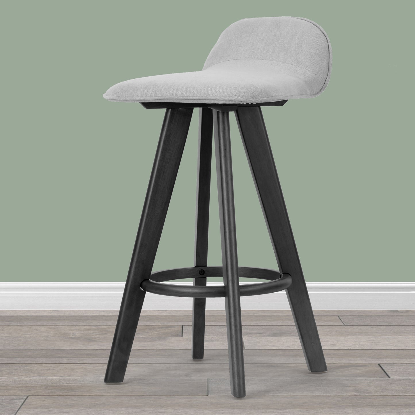 Set of 2 Asta Black Rubberwood Barstool with Low Back Fabric Seat