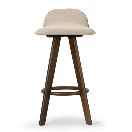 Set of 2 Asta Dark Brown Rubberwood Barstool with Low Back Fabric Seat