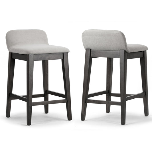 Set of 2 Atia Black Stained Rubberwood Counter Stool with Low Back Fabric Seat