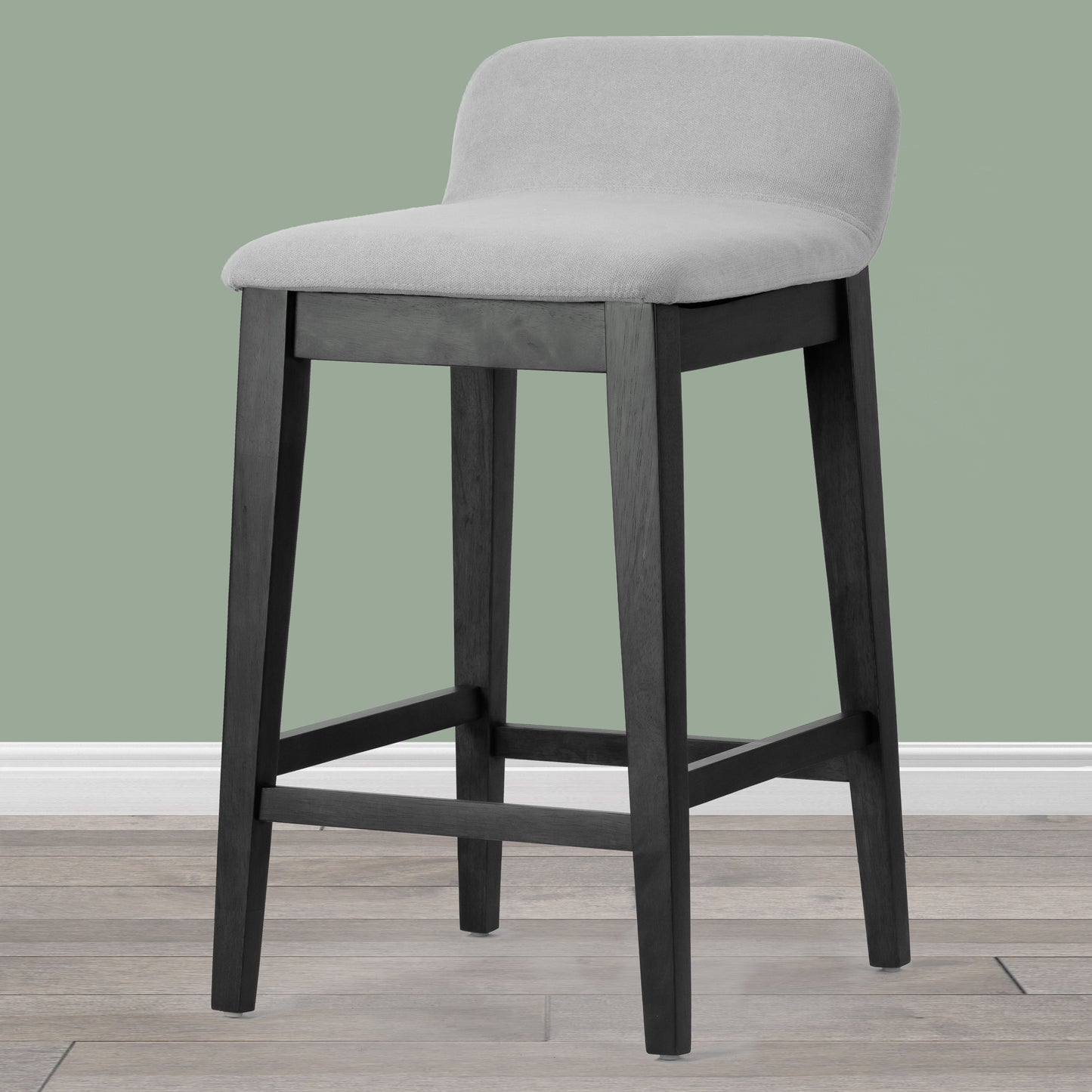 Set of 2 Atia Black Stained Rubberwood Counter Stool with Low Back Fabric Seat