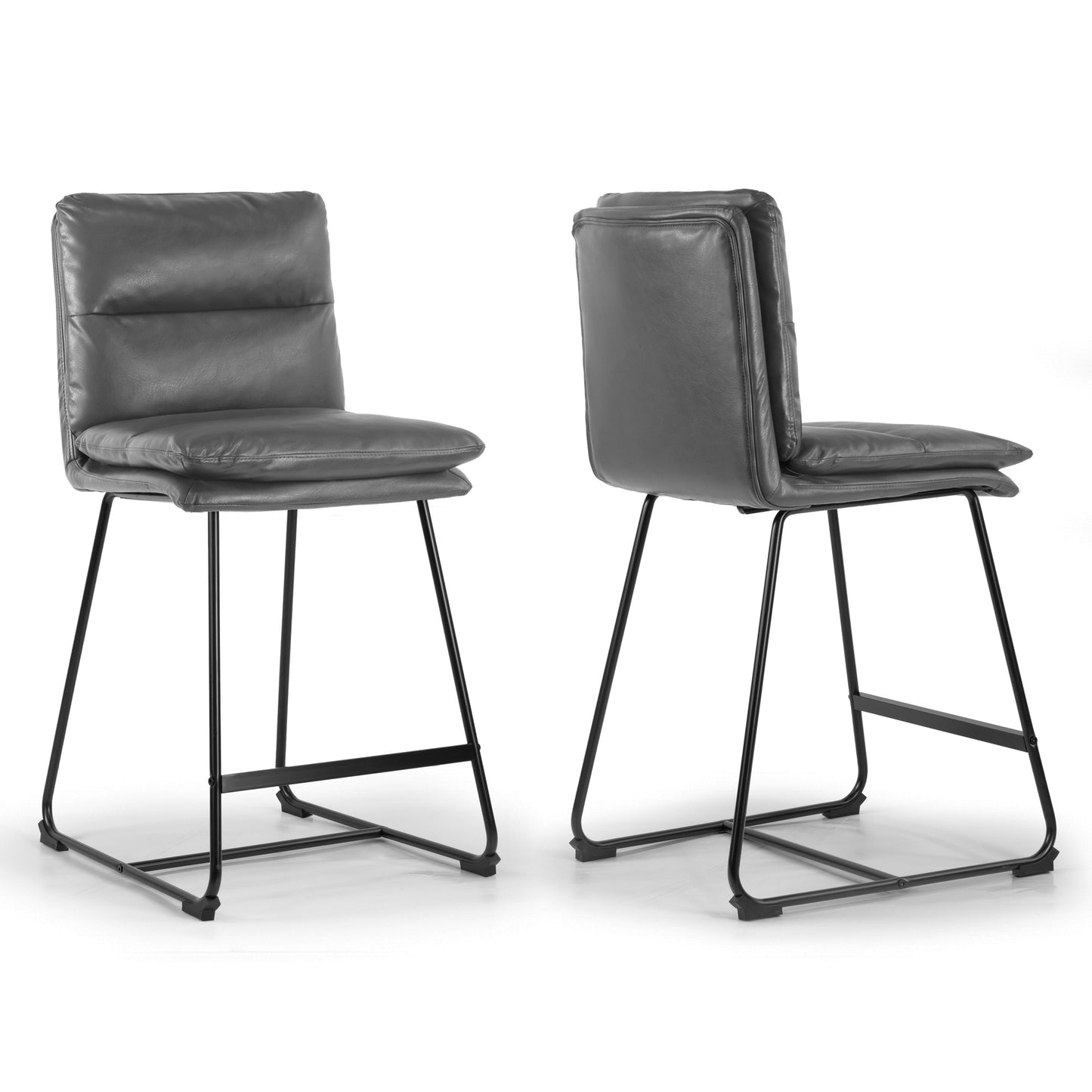 Set of 2 Aulani Grey Upholstered Metal Frame Counter Stool with Puffy Cushions
