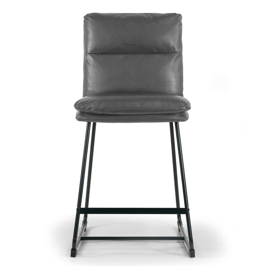 Set of 2 Aulani Grey Upholstered Metal Frame Counter Stool with Puffy Cushions