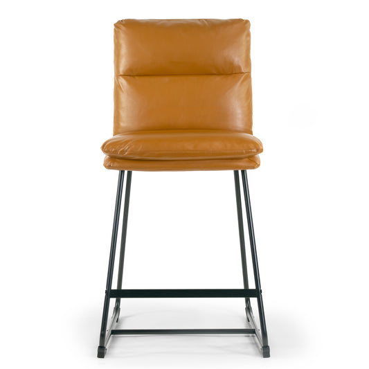 Set of 2 Aulani Light Brown Upholstered Metal Frame Counter Stool with Puffy Cushions