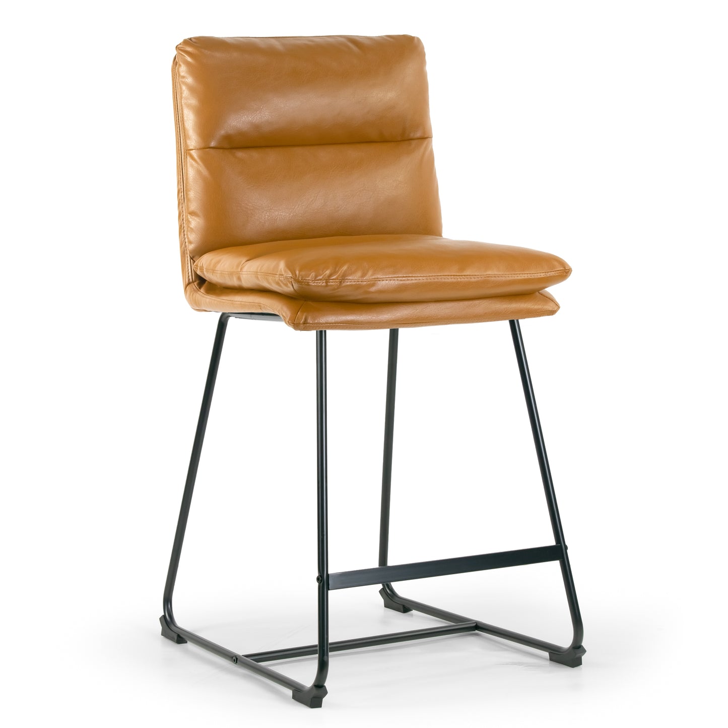 Set of 2 Aulani Light Brown Upholstered Metal Frame Counter Stool with Puffy Cushions
