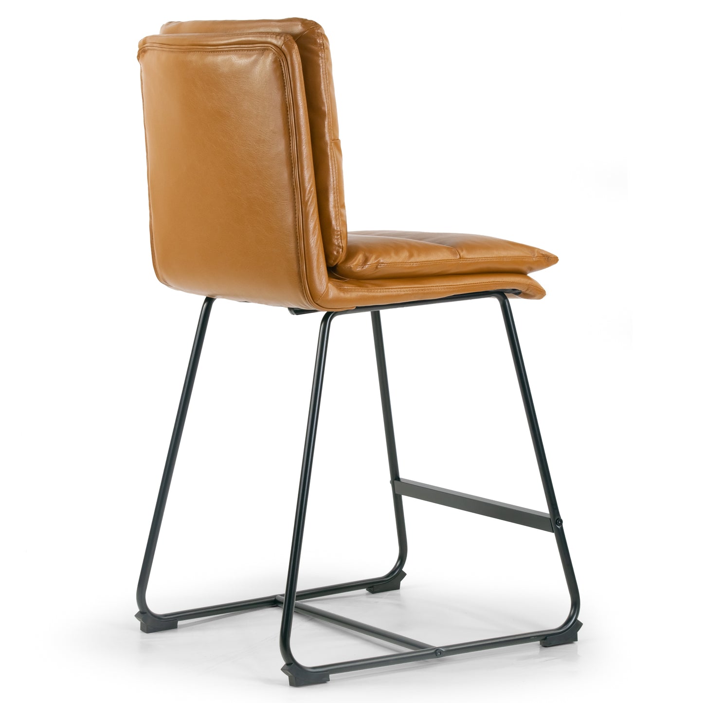 Set of 2 Aulani Light Brown Upholstered Metal Frame Counter Stool with Puffy Cushions
