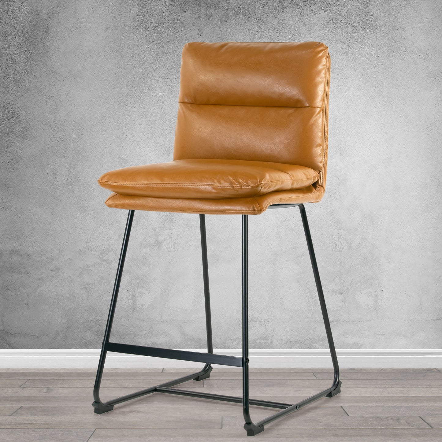 Set of 2 Aulani Light Brown Upholstered Metal Frame Counter Stool with Puffy Cushions