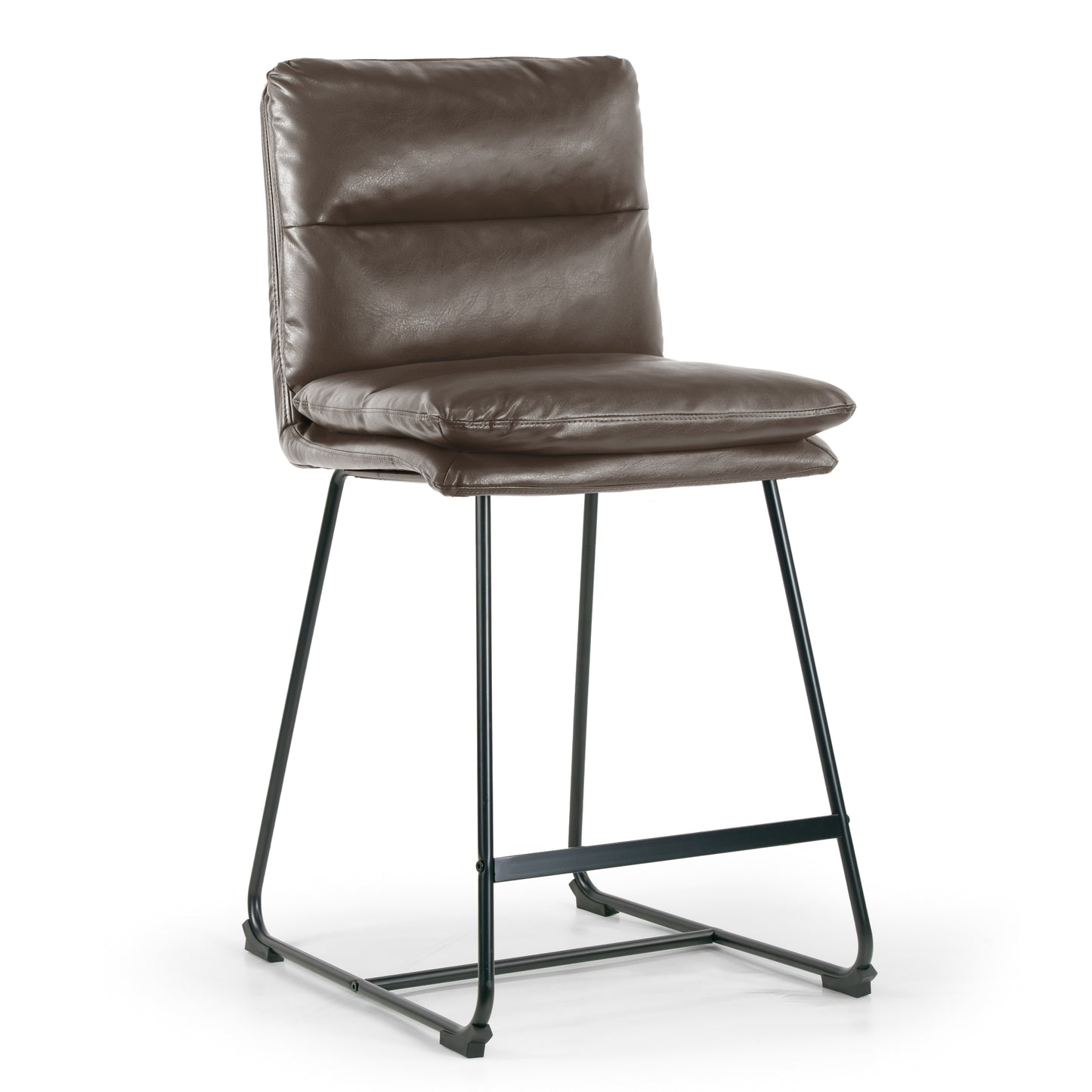 Set of 2 Aulani Brown Upholstered Metal Frame Counter Stool with Puffy Cushions
