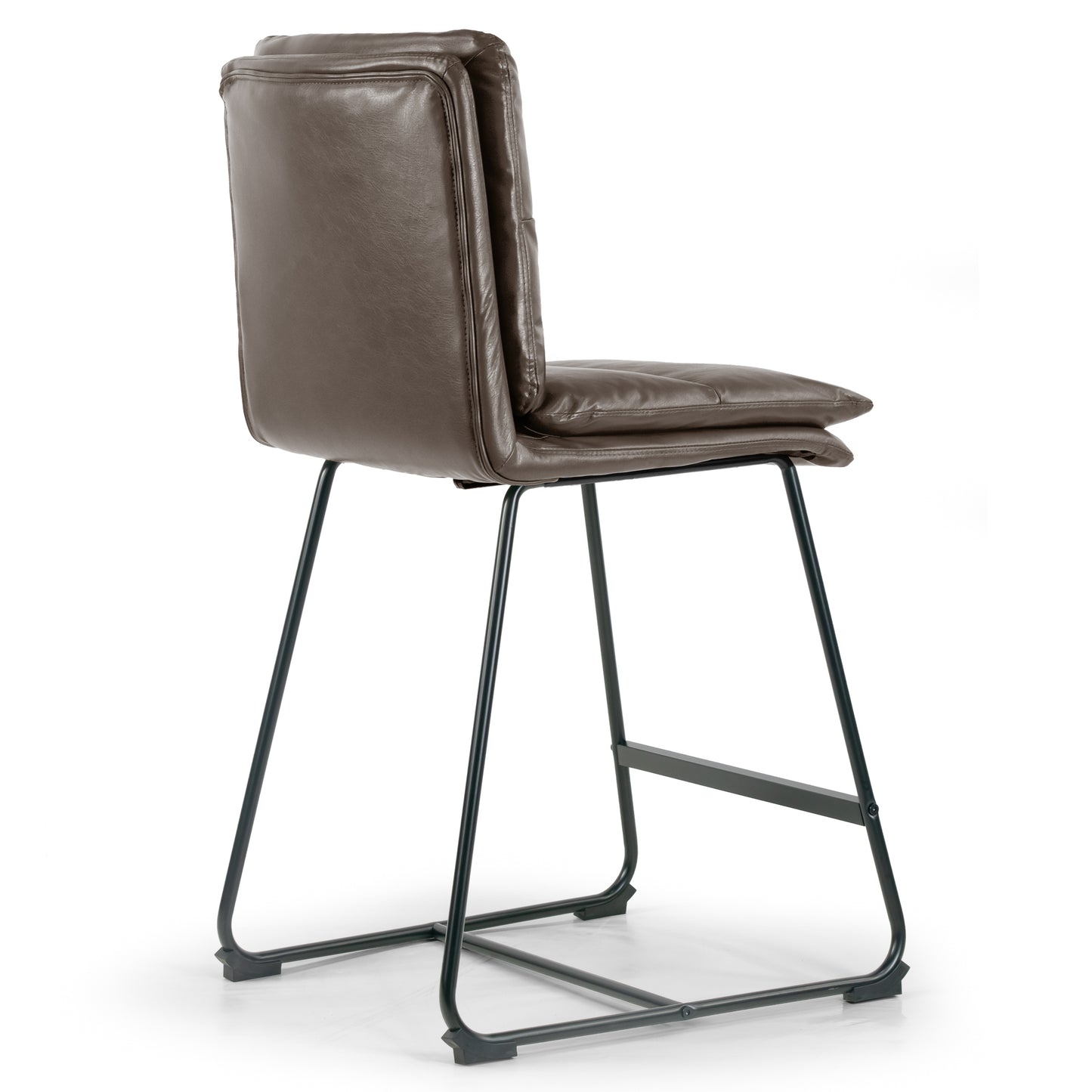 Set of 2 Aulani Brown Upholstered Metal Frame Counter Stool with Puffy Cushions