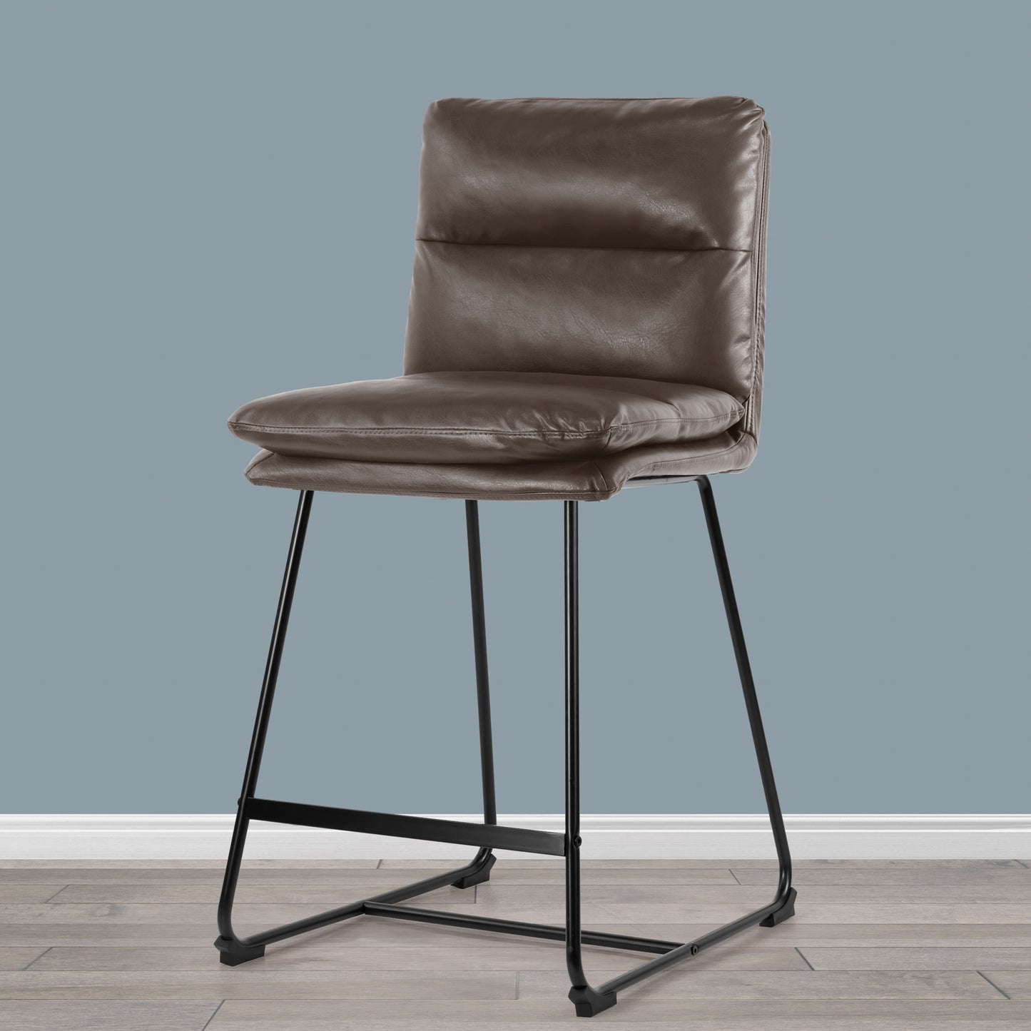 Set of 2 Aulani Brown Upholstered Metal Frame Counter Stool with Puffy Cushions