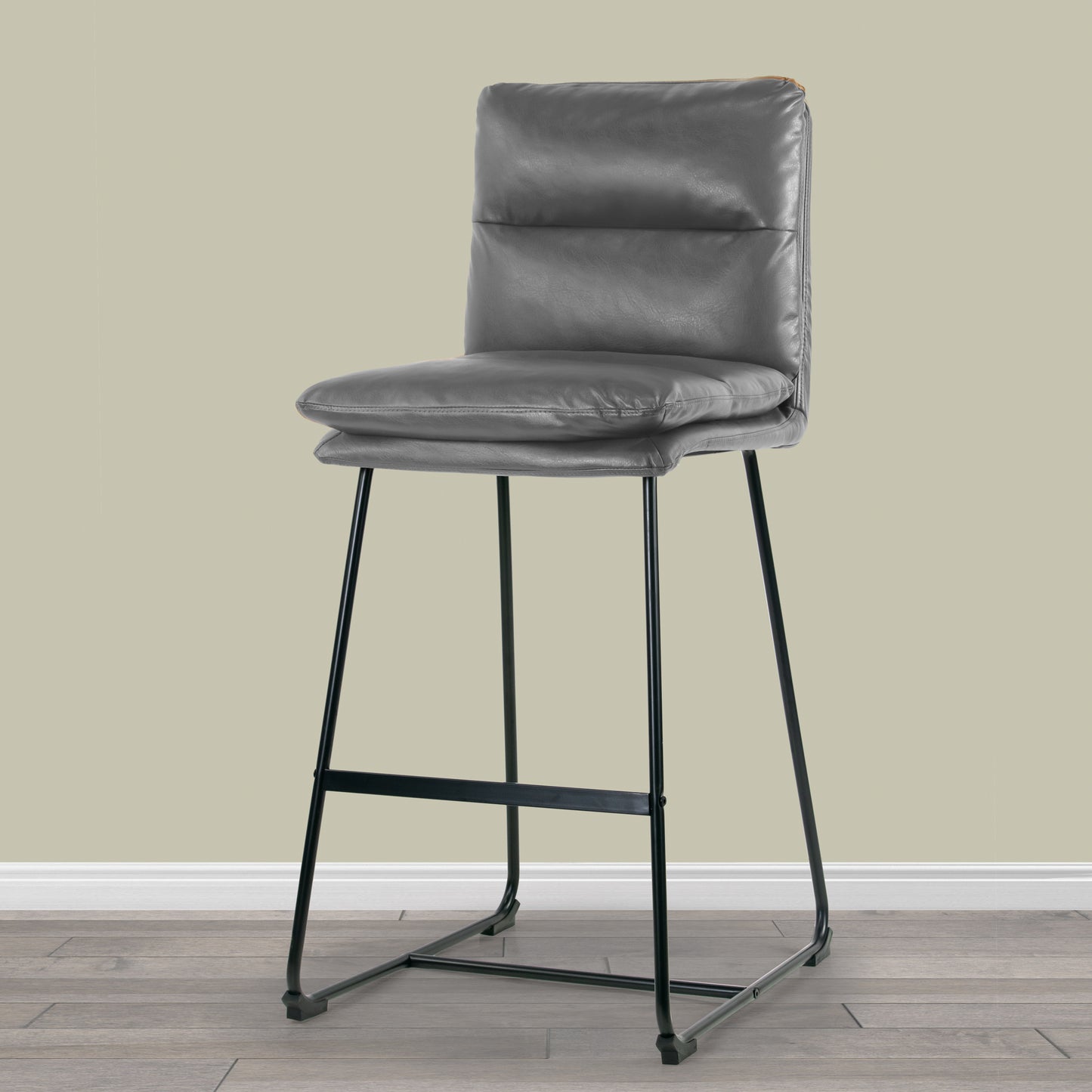 Set of 2 Aulani Grey Upholstered Metal Frame Bar Stool with Puffy Cushions