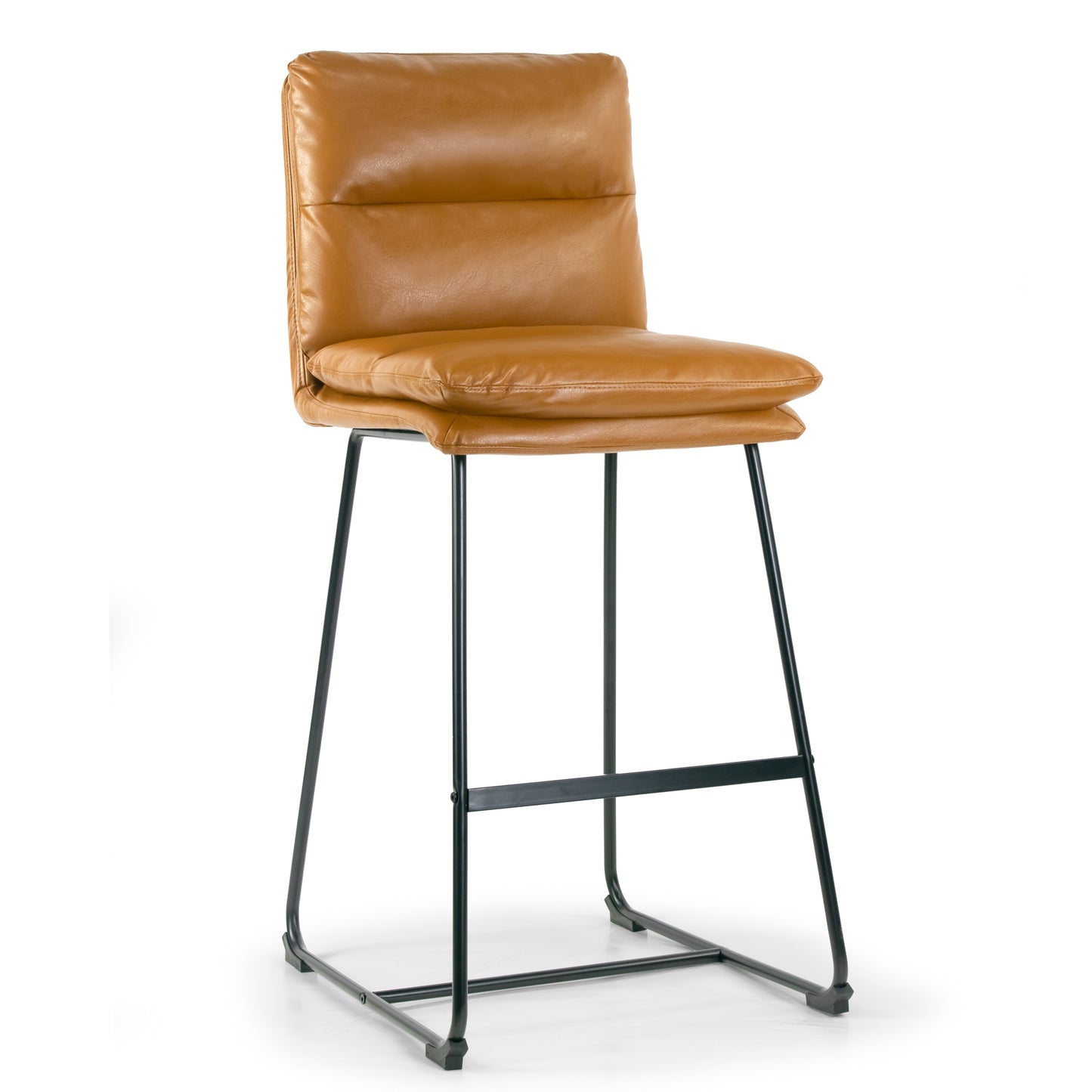 Set of 2 Aulani Light Brown Upholstered Metal Frame Bar Stool with Puffy Cushions